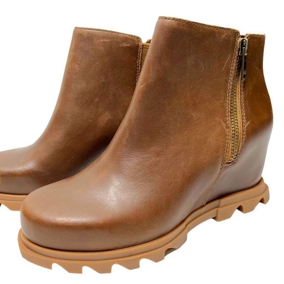 NEW Sorel Joan Of Arctic Wedge III Zip Bootie Brown Hazelnut Leather Boot Size 8 - Picture 6 of 9